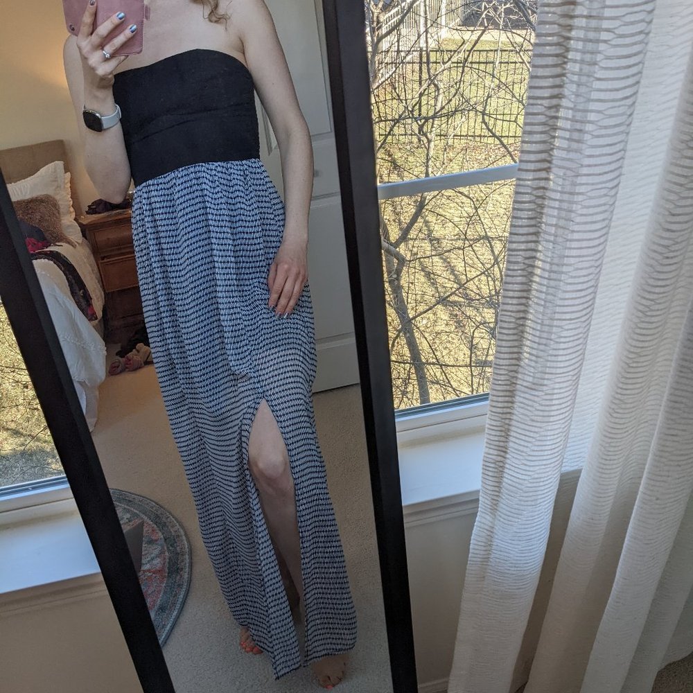 Black and White Strapless Maxi Dress